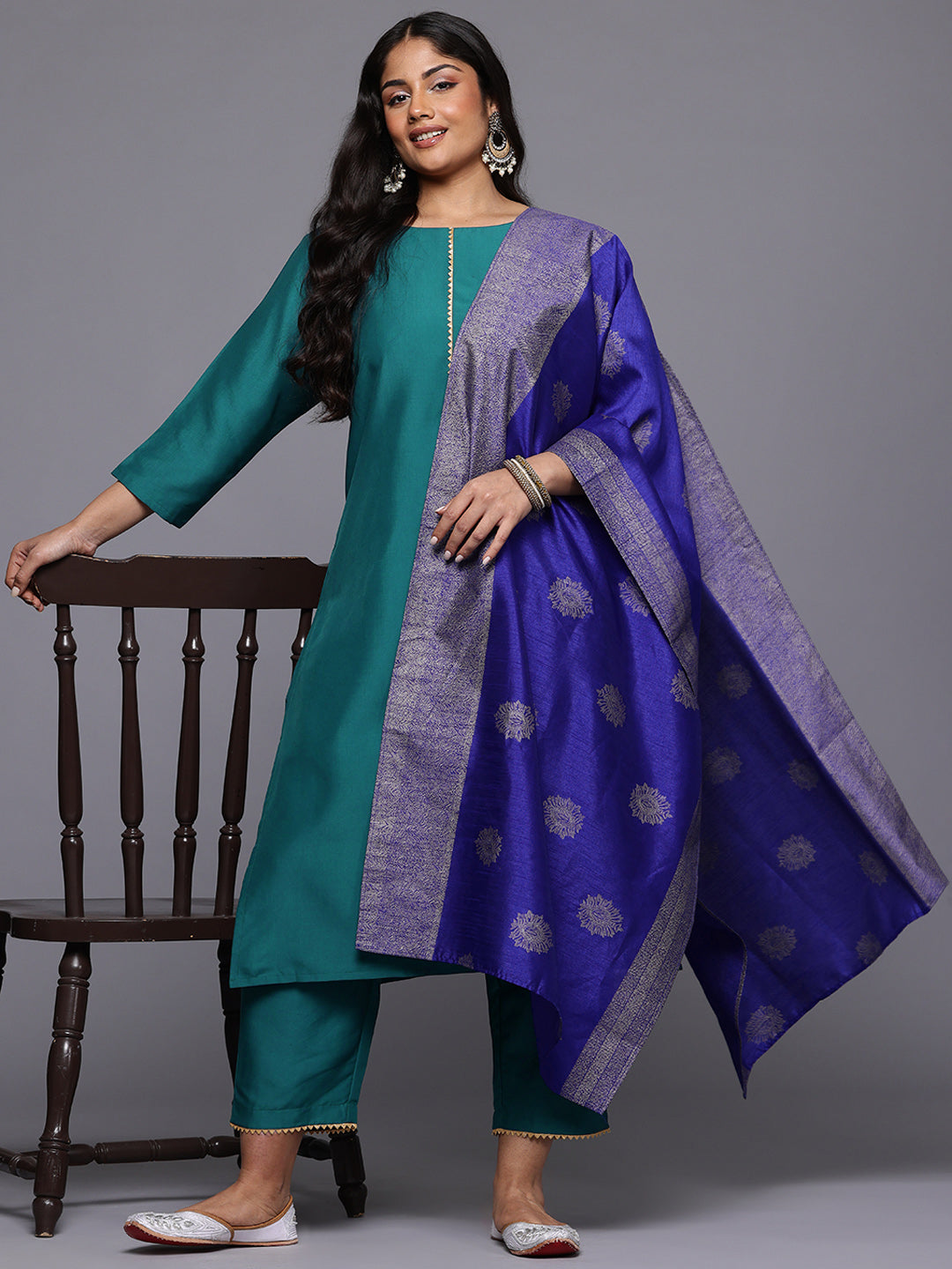 A PLUS BY AHALYAA Plus Size Gotta Patti Kurta with Trousers & With Dupatta-AH