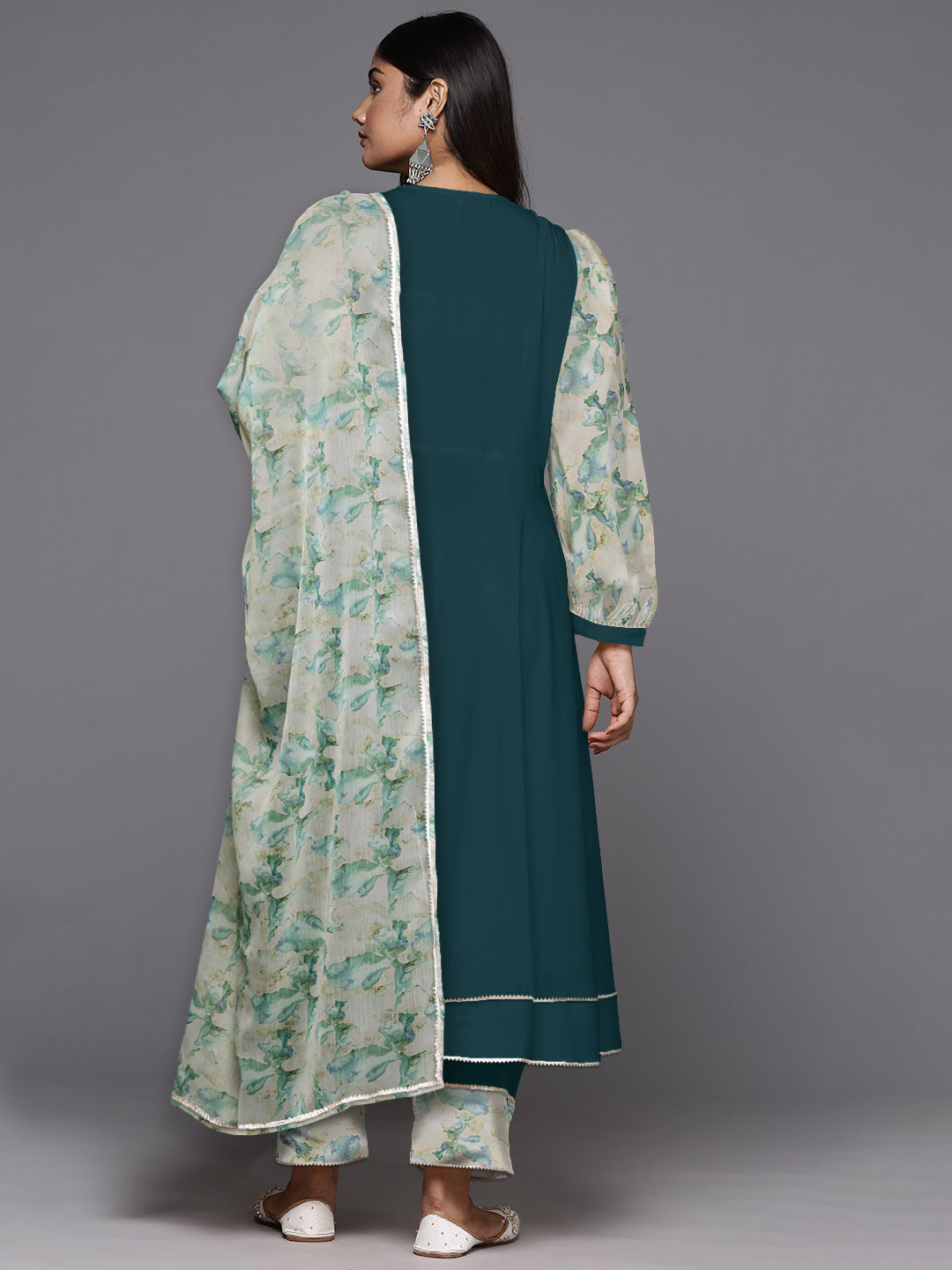 Gotta Patti Puffed Sleeves Anarkali Kurta with Trousers & Dupatta