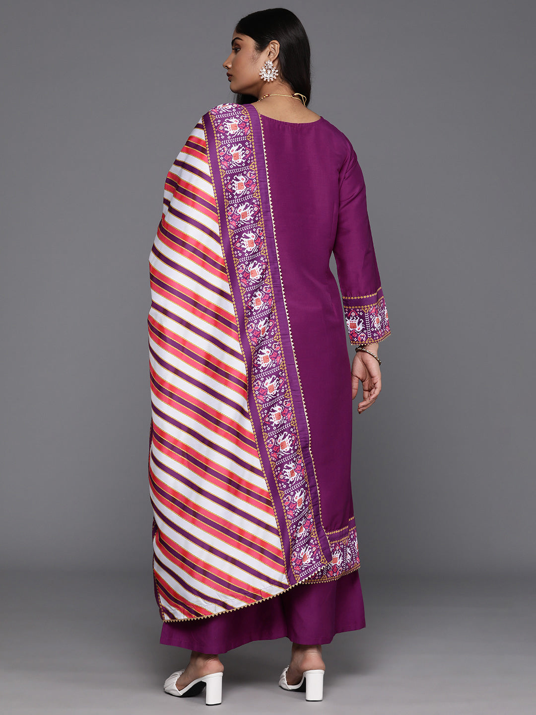 Plus Size Ethnic Motifs Printed Panelled Kurta with Palazzos & Dupatta