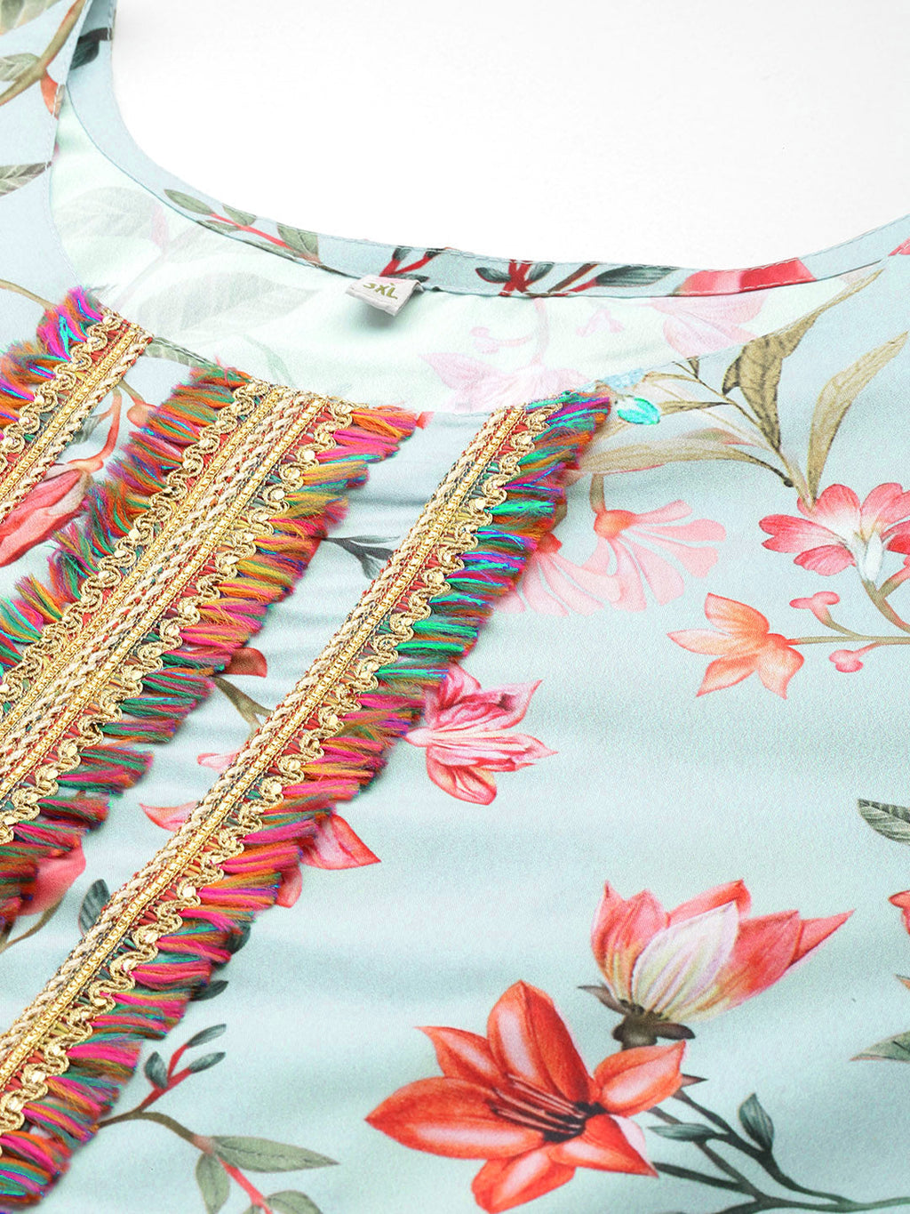 Plus Size Floral Printed Zari Kurta with Palazzos & Dupatta-AH