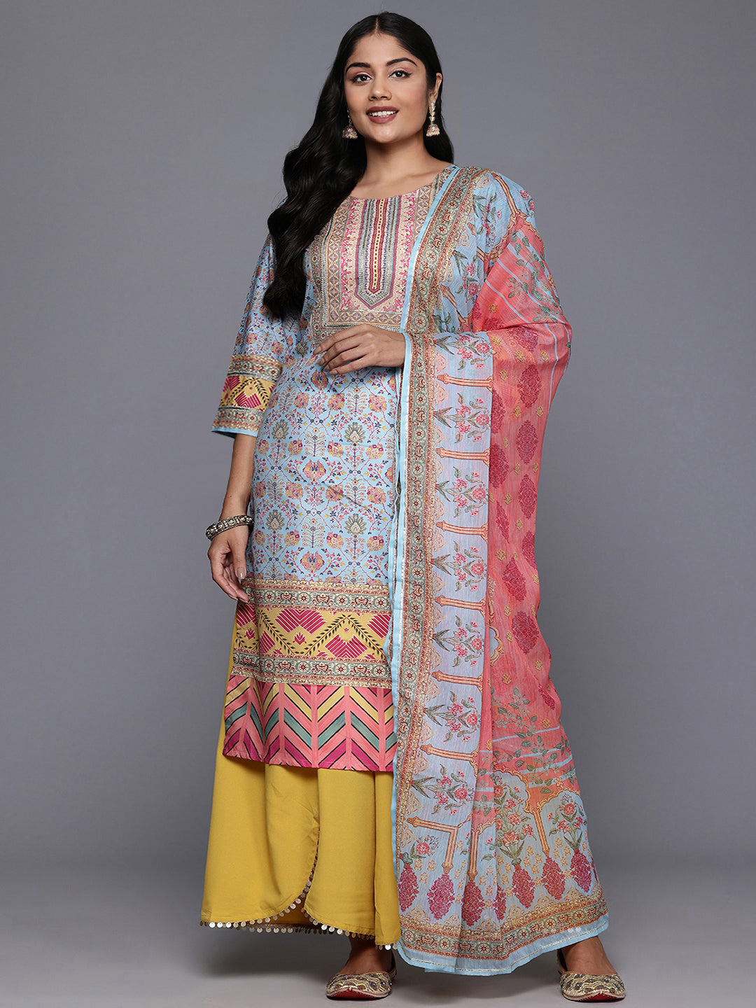 Women Floral Printed Regular Gotta Patti Kurta with Palazzos & With Dupatta-AH