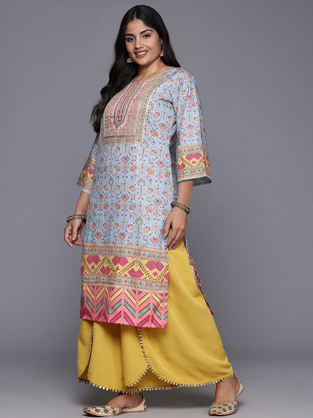 Women Floral Printed Regular Gotta Patti Kurta with Palazzos & With Dupatta-AH