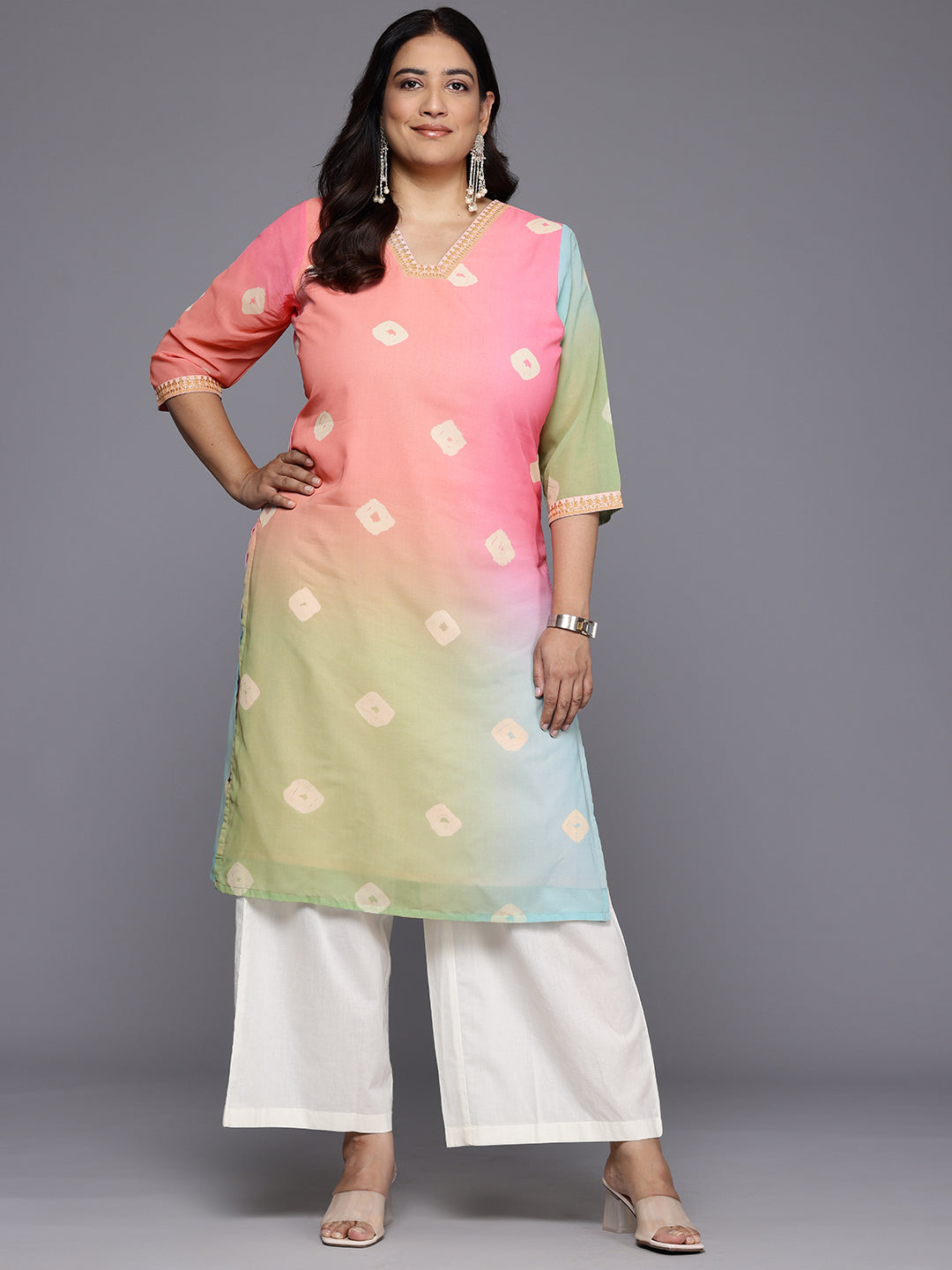 Plus Size Bandhani Printed Georgette Kurta