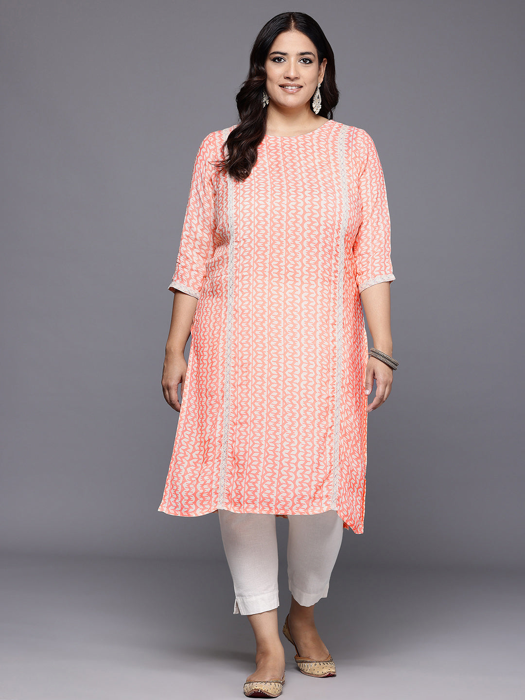 Plus Size Printed Panelled Kurta