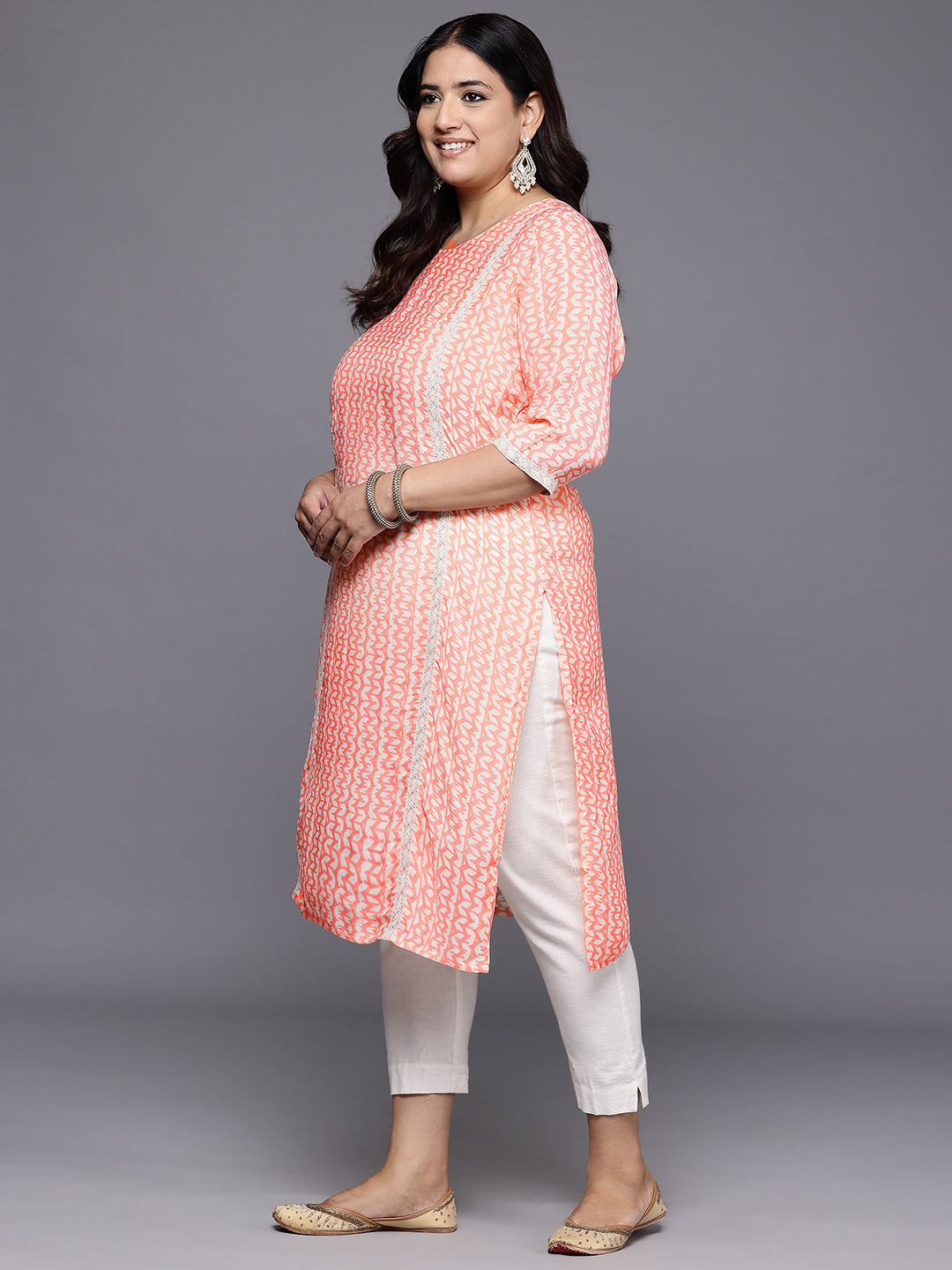 Plus Size Printed Panelled Kurta