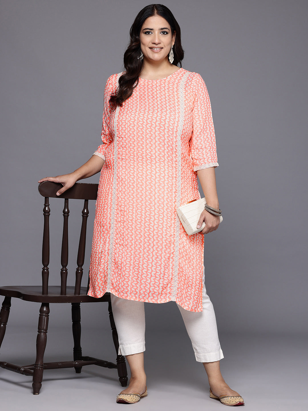 Plus Size Printed Panelled Kurta