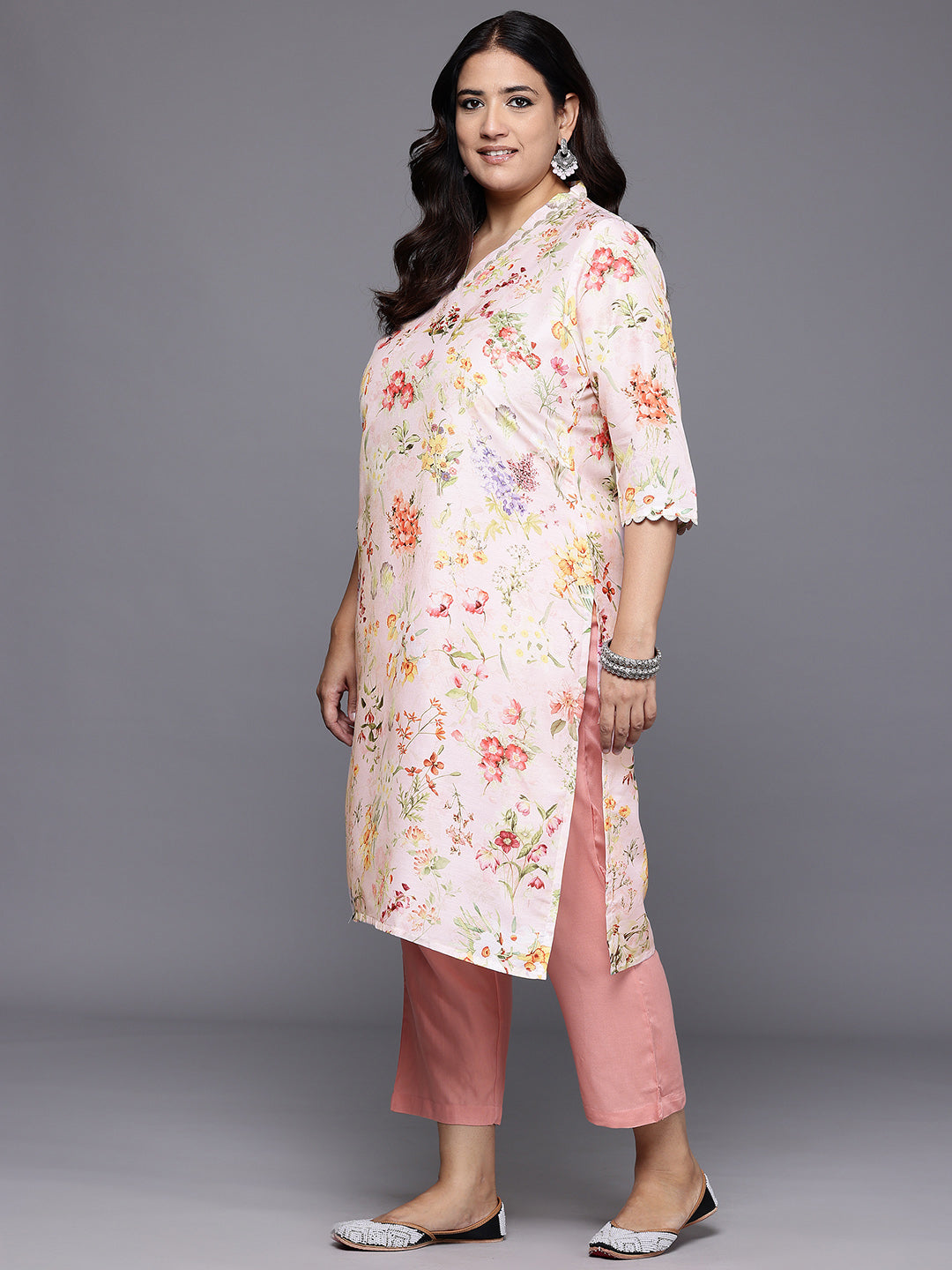 Plus Size Floral Printed Gotta Patti Floral Kurta