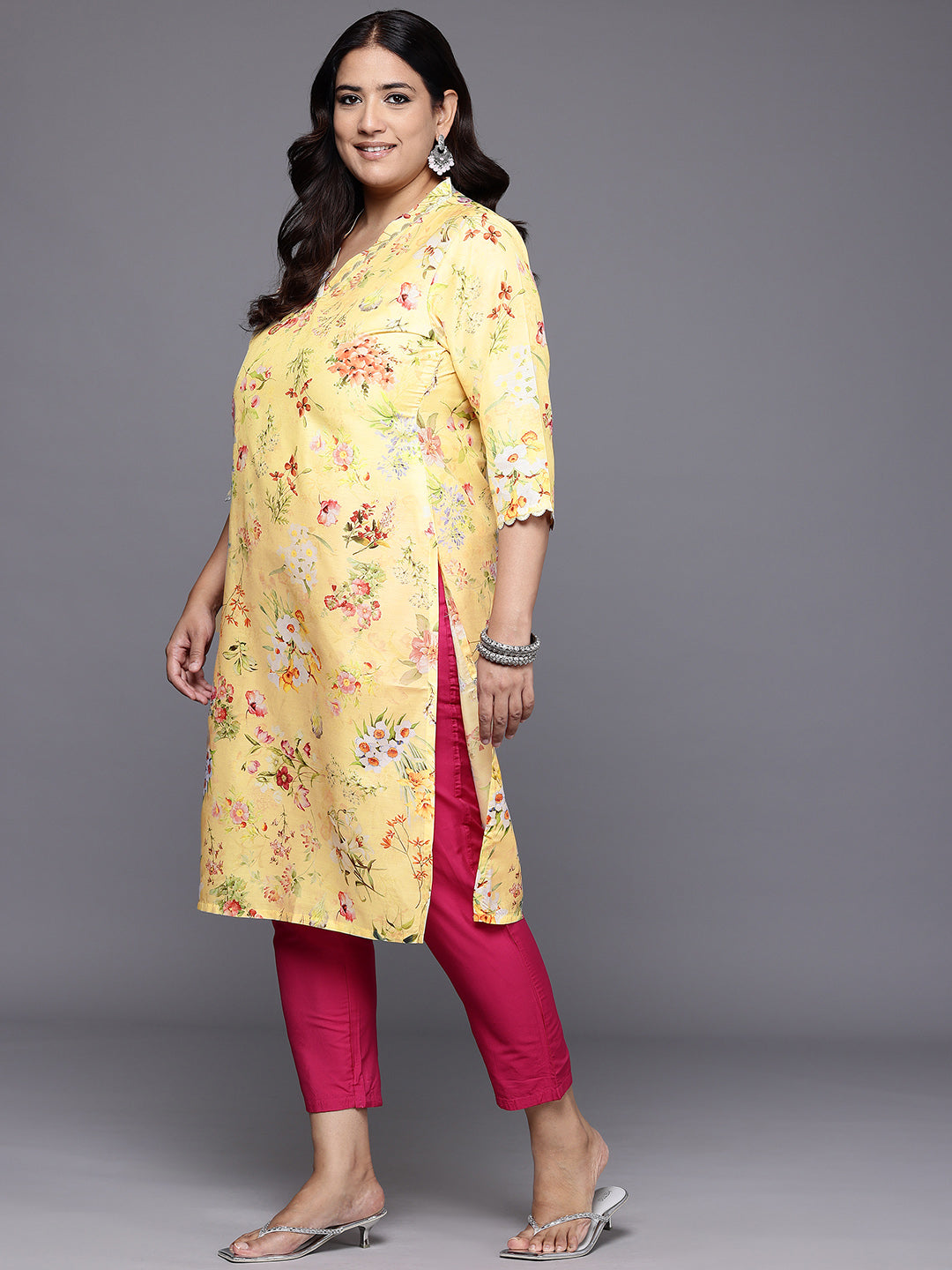 Plus Size Floral Printed Gotta Patti Kurta