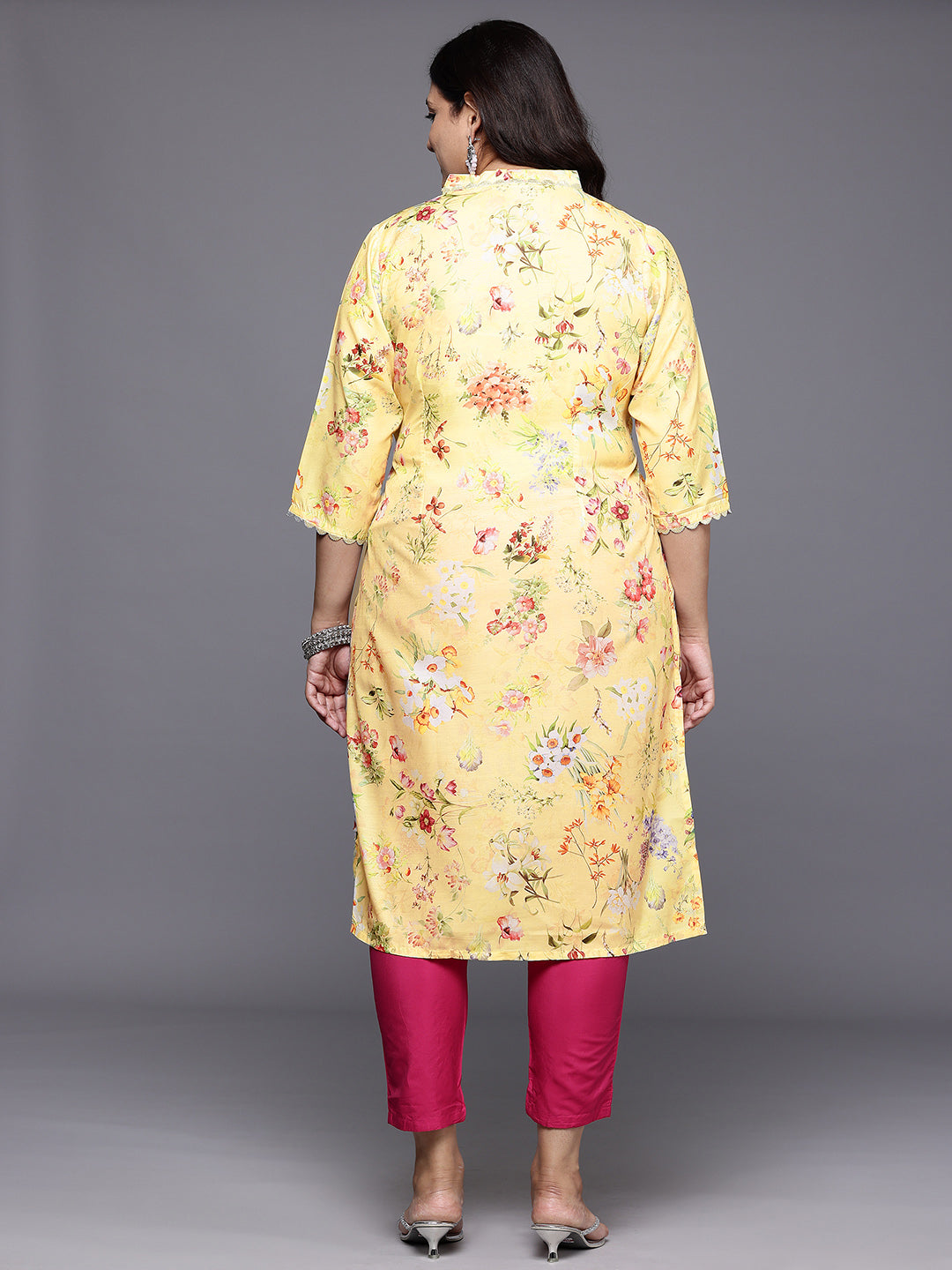 Plus Size Floral Printed Gotta Patti Kurta