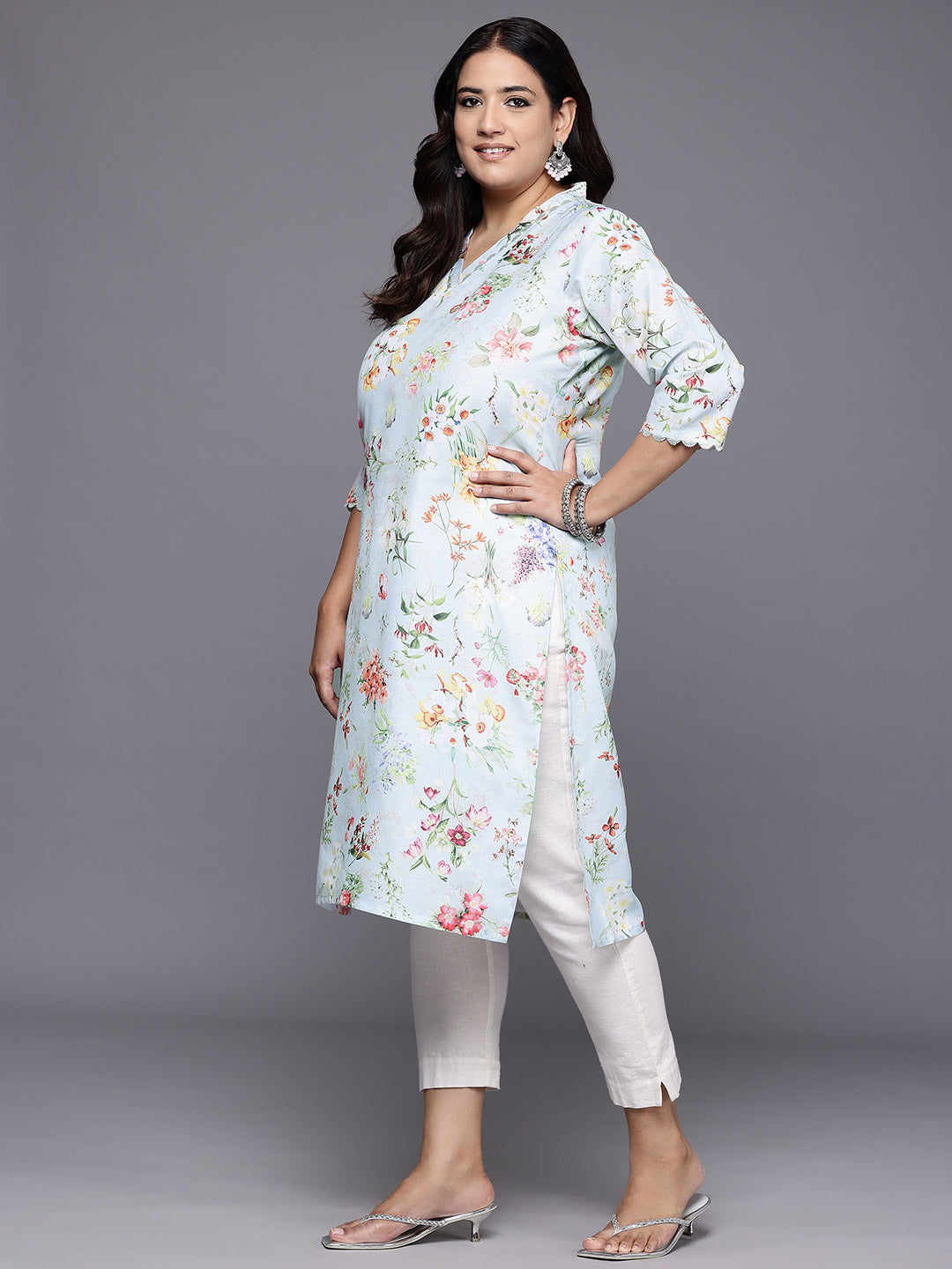 Plus Size Floral Printed Gotta Patti Kurta