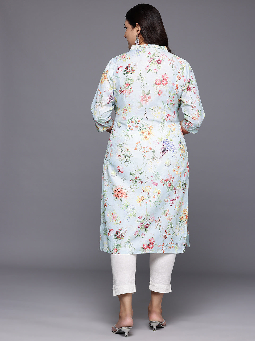 Plus Size Floral Printed Gotta Patti Kurta