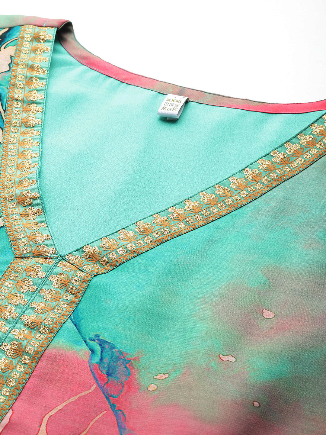 Plus Size Printed Flared Sleeves Chanderi Kurta-AH