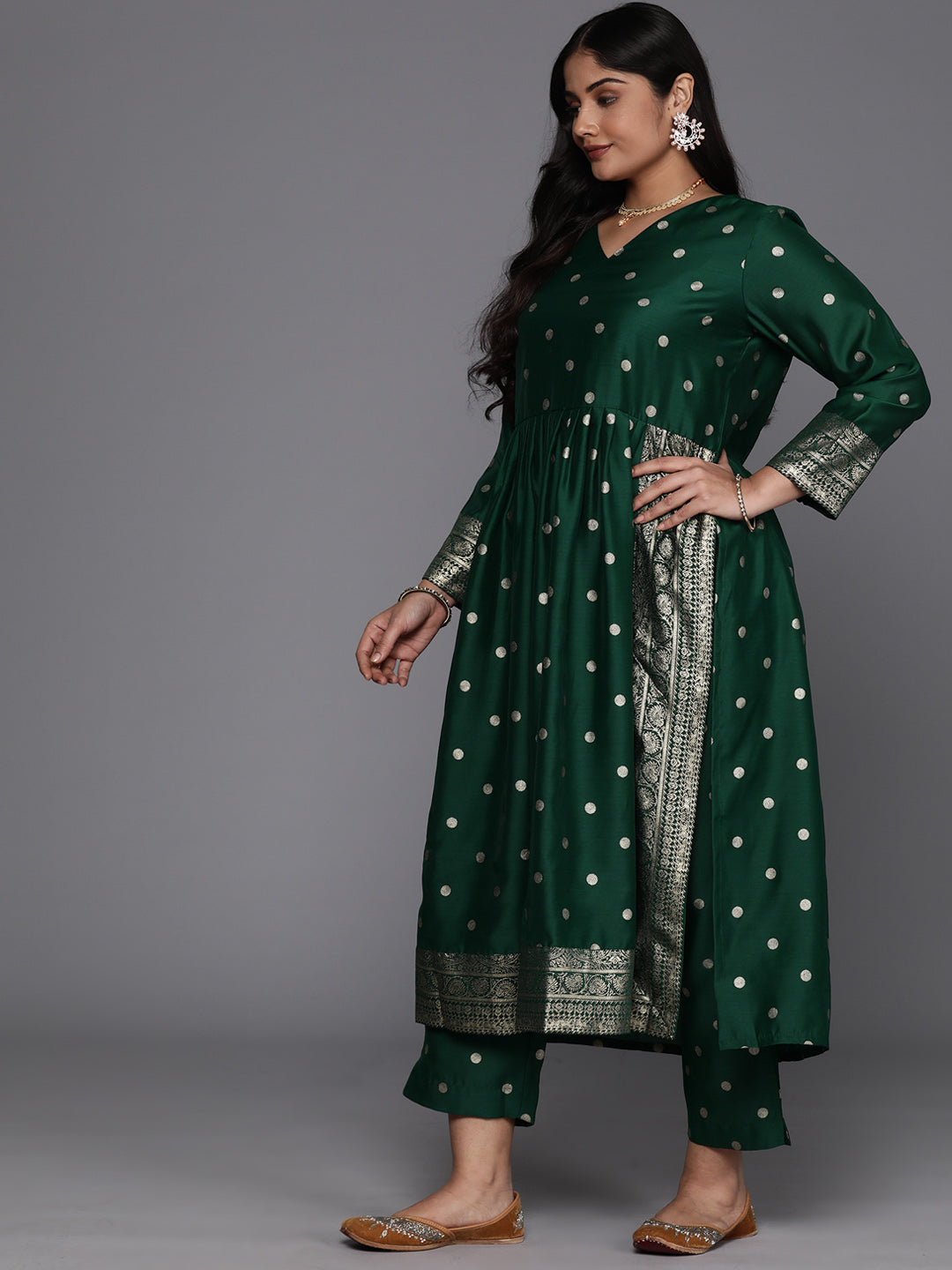 Plus Size Printed High Slit Kurta with Trousers