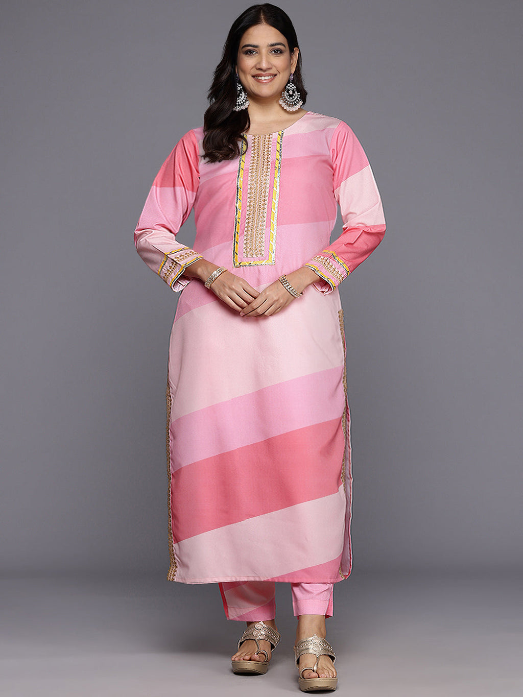 A PLUS BY AHALYAA Women Printed Regular Gotta Patti Kurta with Trousers-AH