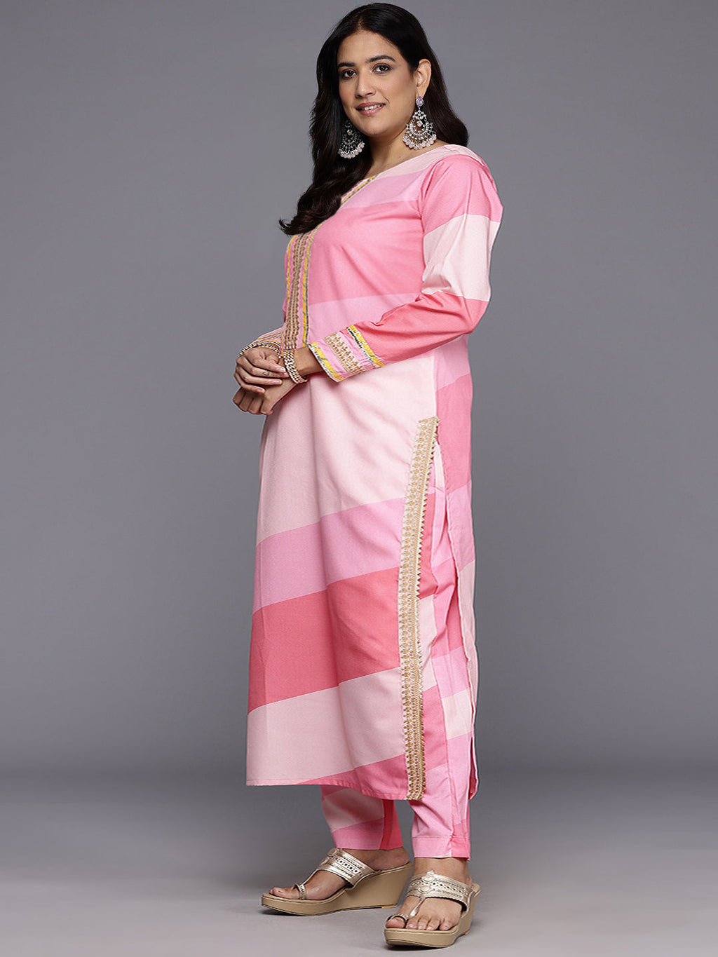 A PLUS BY AHALYAA Women Printed Regular Gotta Patti Kurta with Trousers-AH