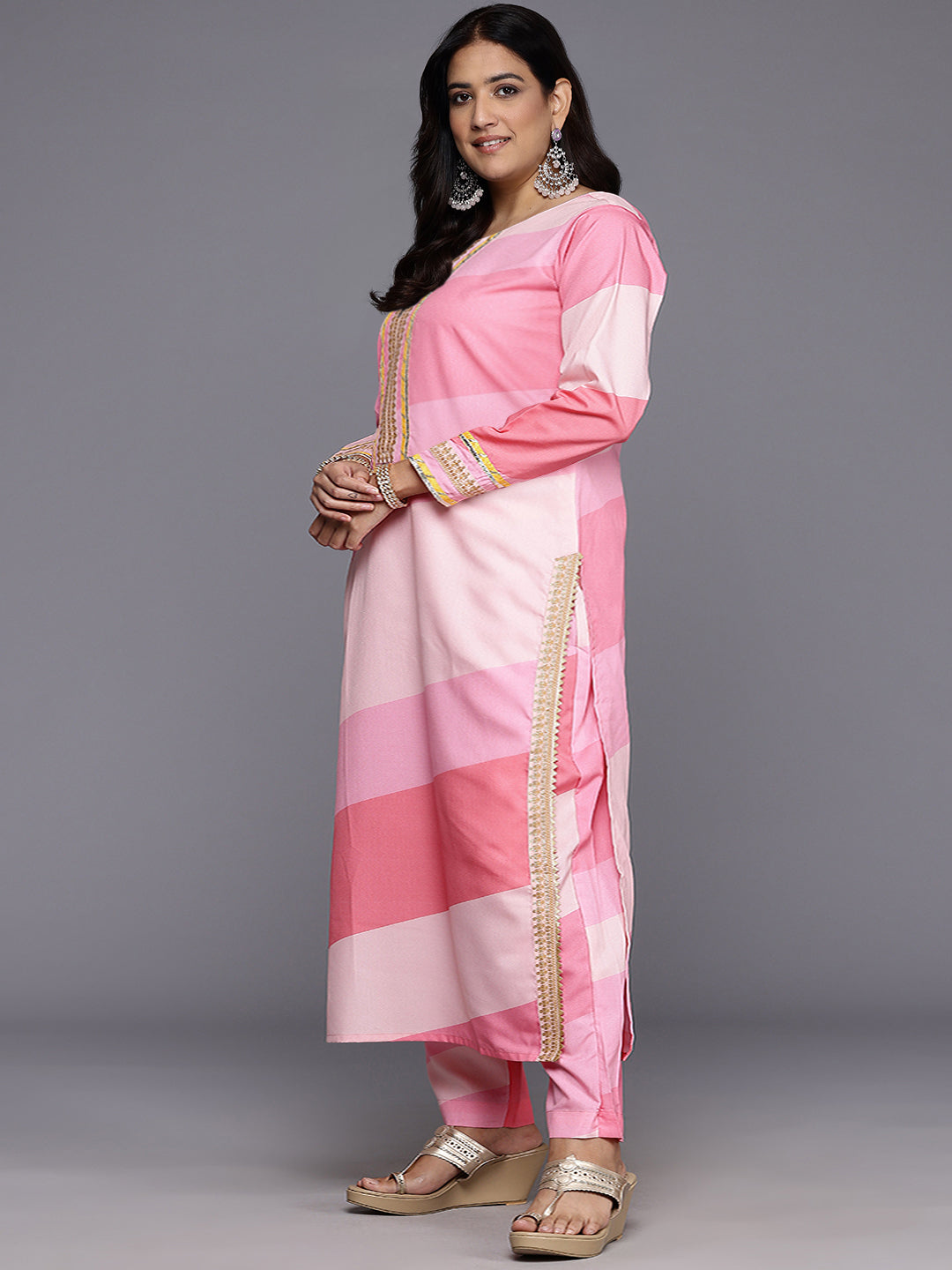 A PLUS BY AHALYAA Women Printed Regular Gotta Patti Kurta with Trousers-AH