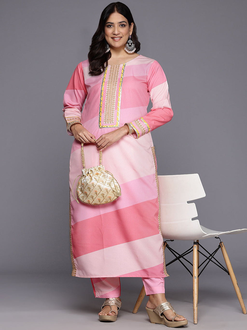 A PLUS BY AHALYAA Women Printed Regular Gotta Patti Kurta with Trousers-AH