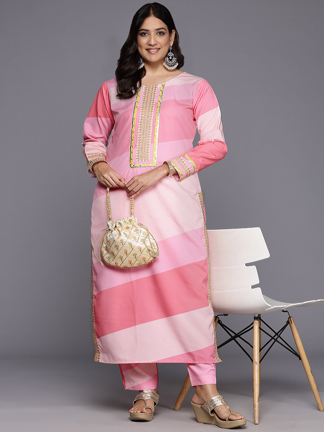 A PLUS BY AHALYAA Women Printed Regular Gotta Patti Kurta with Trousers-AH