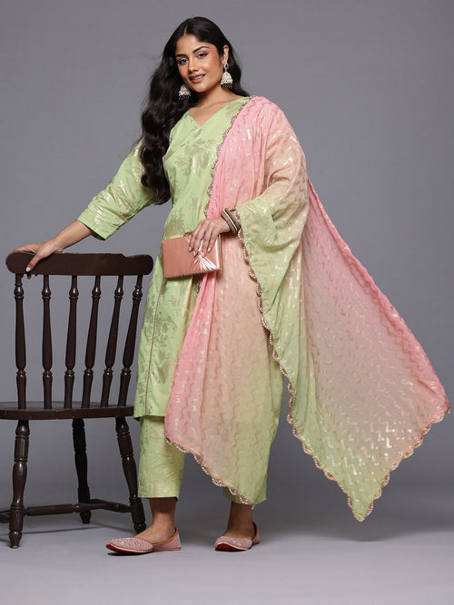 A PLUS BY AHALYAA Plus Size Floral Printed Panelled Pure Cotton Kurta Set & Dupatta-AH