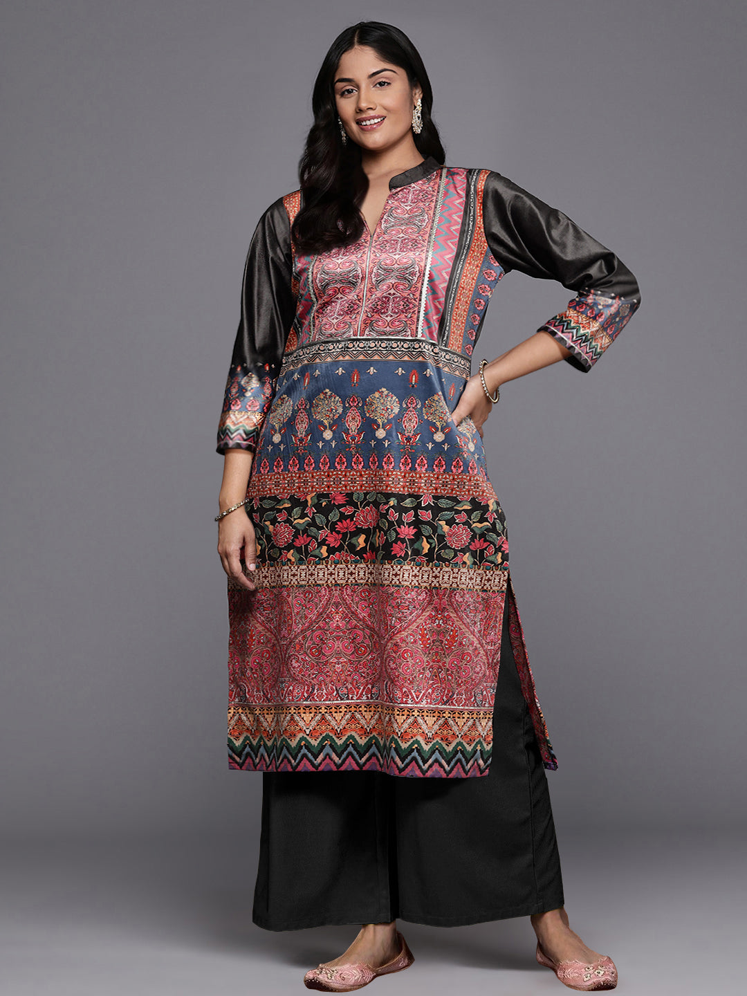 Ahalyaa Plus Size Digital Printed Velvet Kurta and Palazzo Set