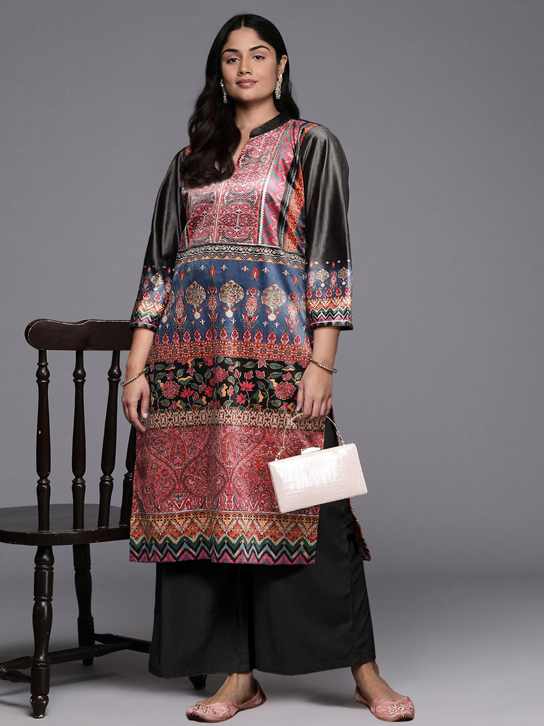 Ahalyaa Plus Size Digital Printed Velvet Kurta and Palazzo Set