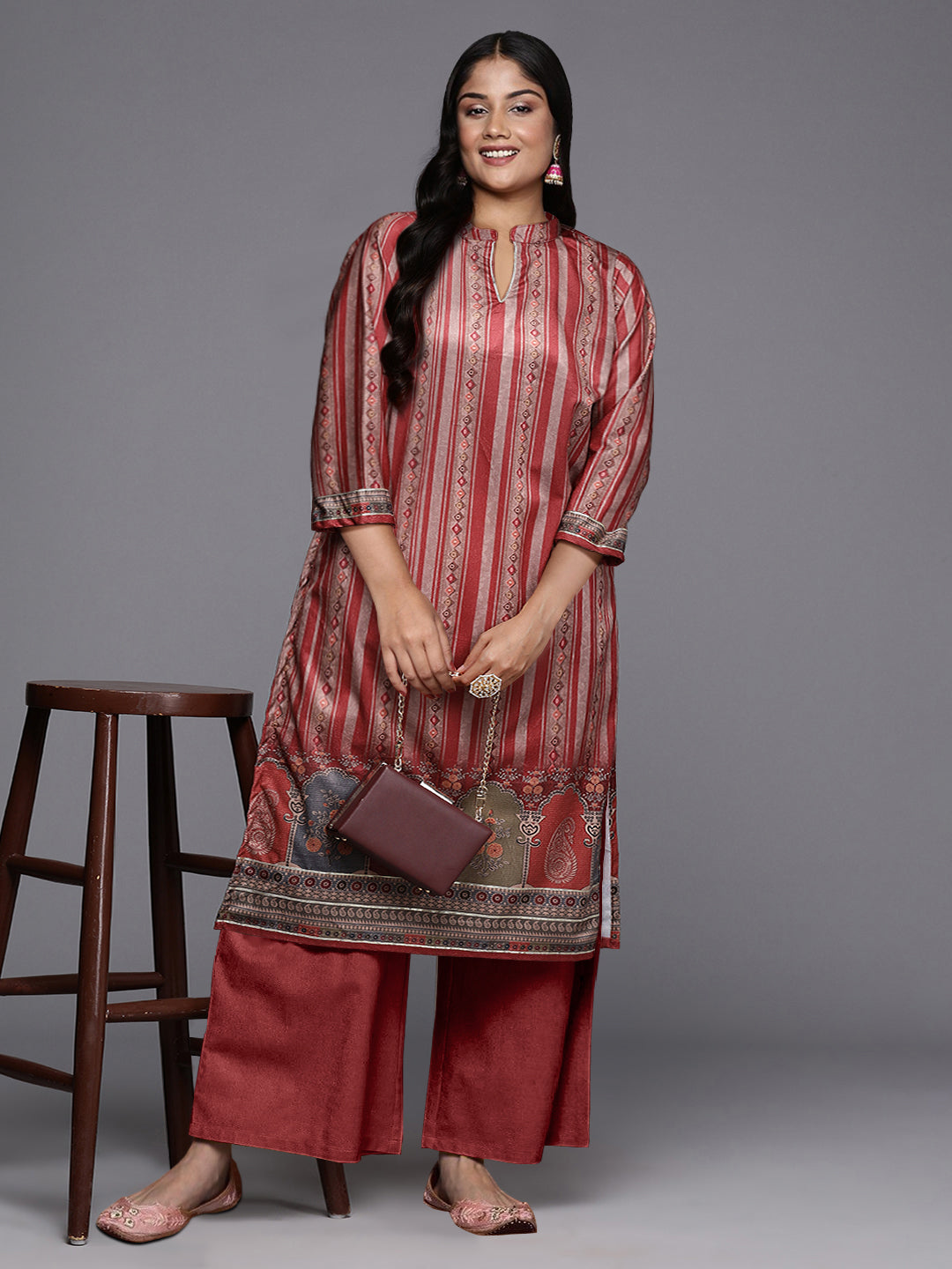 Ahalyaa Plus Size Digital Printed Velvet Kurta and Palazzo Set