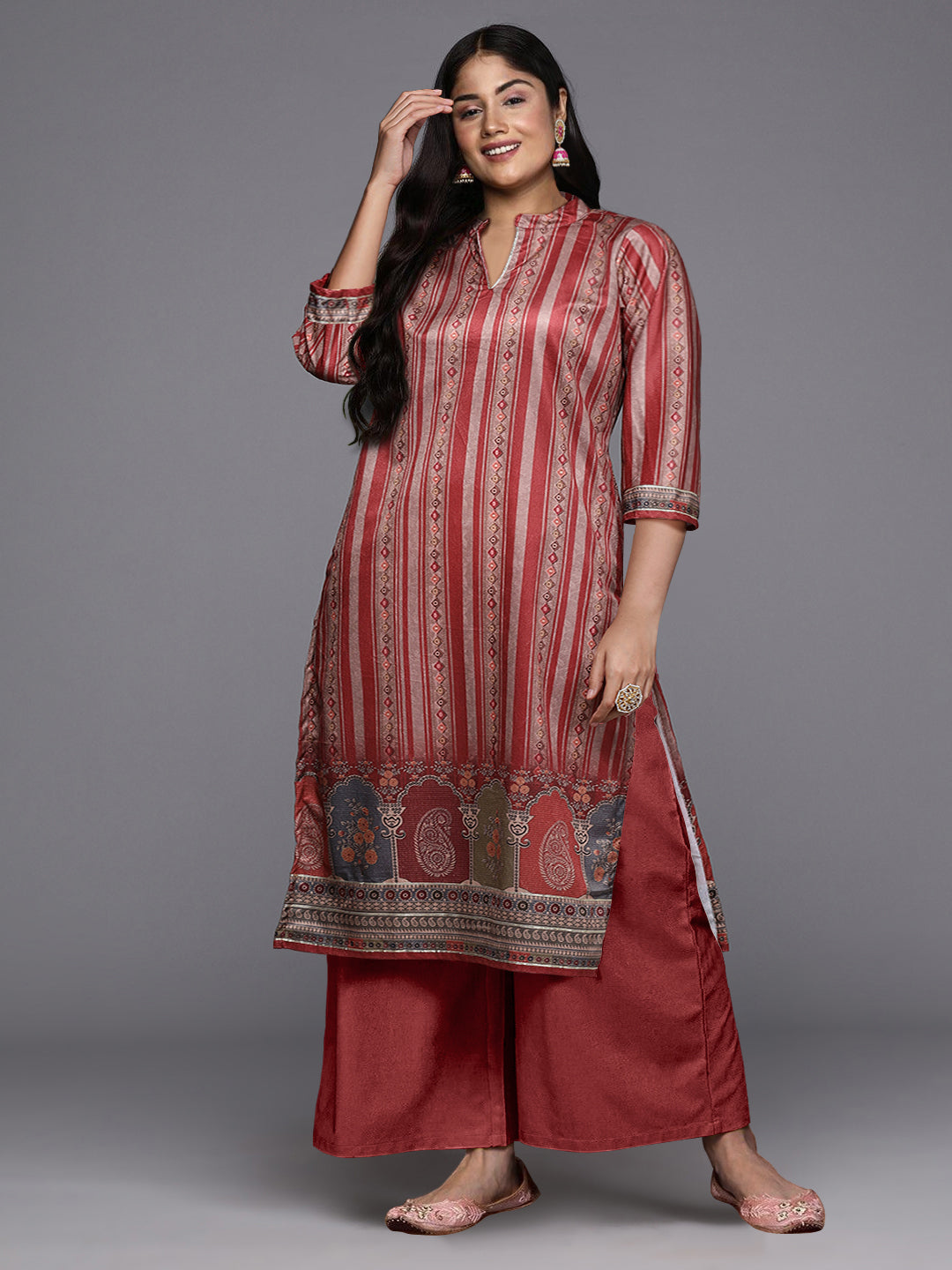 Ahalyaa Plus Size Digital Printed Velvet Kurta and Palazzo Set