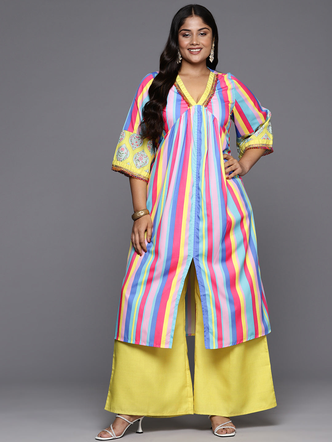 Women Striped Regular Kurta with Palazzos