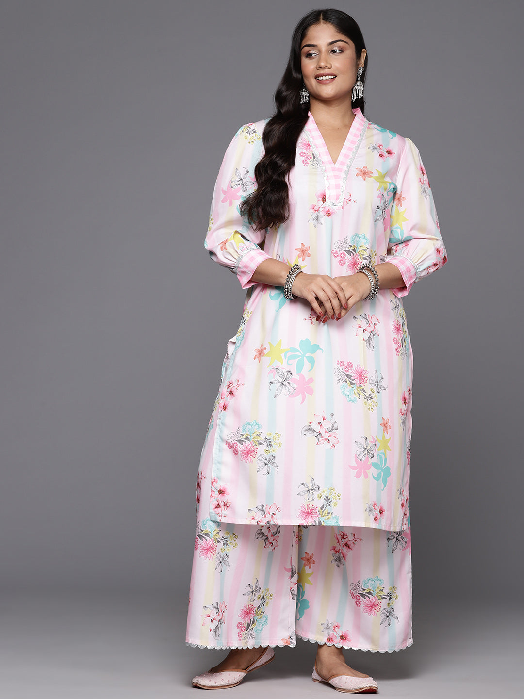 Women Floral Printed Regular Gotta Patti Kurta with Palazzos