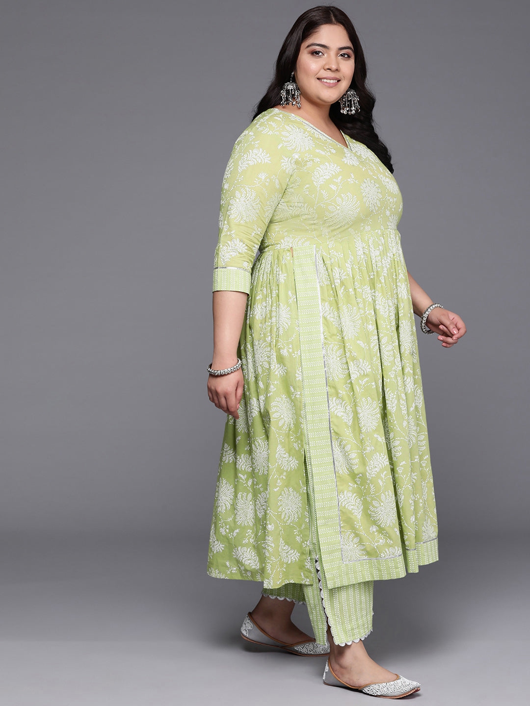 Floral Printed High Slit Gotta Patti Pure Cotton Kurta with Palazzos