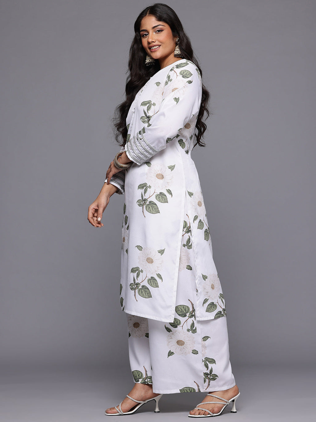 A PLUS BY AHALYAA Plus Size Floral Printed Kurta with Palazzos & With Dupatta-AH