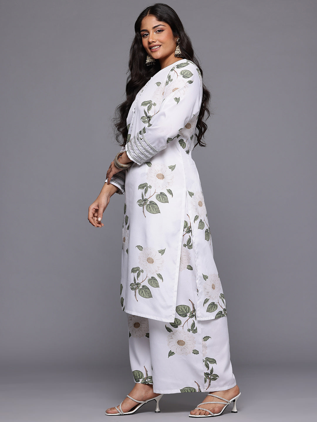 A PLUS BY AHALYAA Plus Size Floral Printed Kurta with Palazzos & With Dupatta-AH