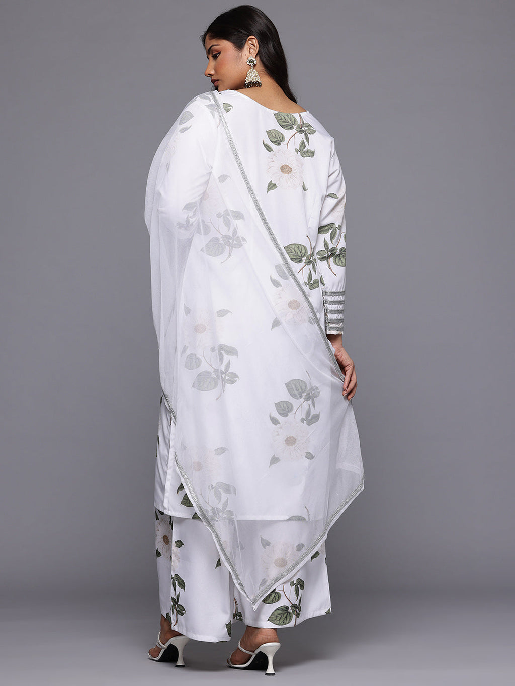 A PLUS BY AHALYAA Plus Size Floral Printed Kurta with Palazzos & With Dupatta-AH