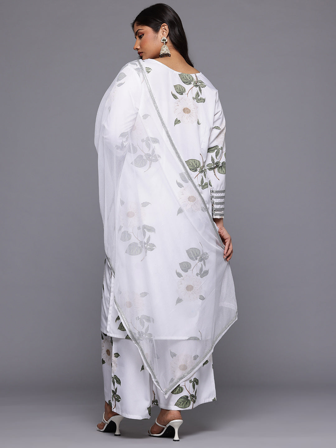 A PLUS BY AHALYAA Plus Size Floral Printed Kurta with Palazzos & With Dupatta-AH