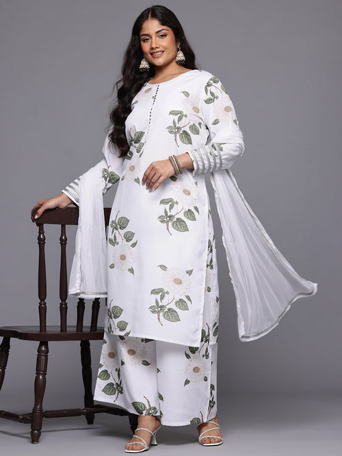 A PLUS BY AHALYAA Plus Size Floral Printed Kurta with Palazzos & With Dupatta-AH