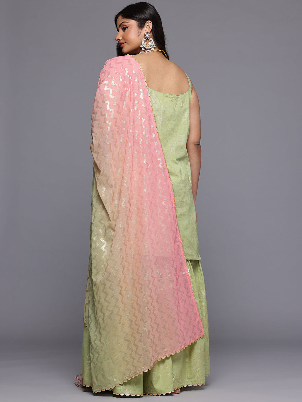 A PLUS BY AHALYAA Plus Size Floral Printed Gotta Patti Pure Cotton Kurta & Sharara Set-AH