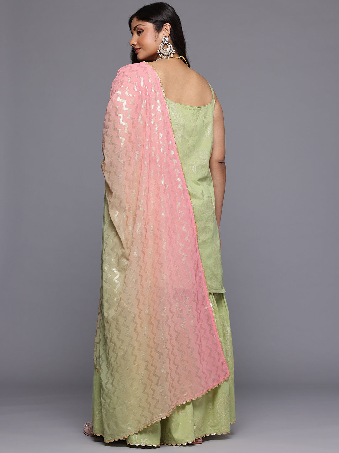 A PLUS BY AHALYAA Plus Size Floral Printed Gotta Patti Pure Cotton Kurta & Sharara Set-AH