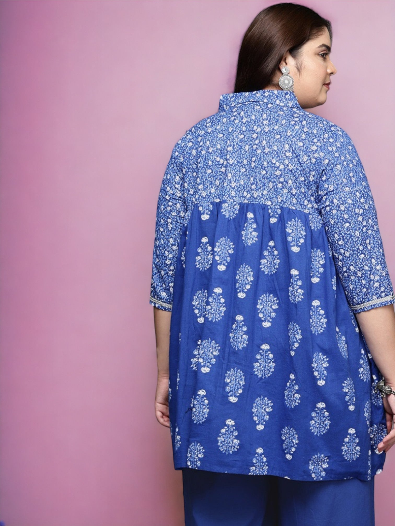 Women Blue Plus Size Pure Cotton Tunic