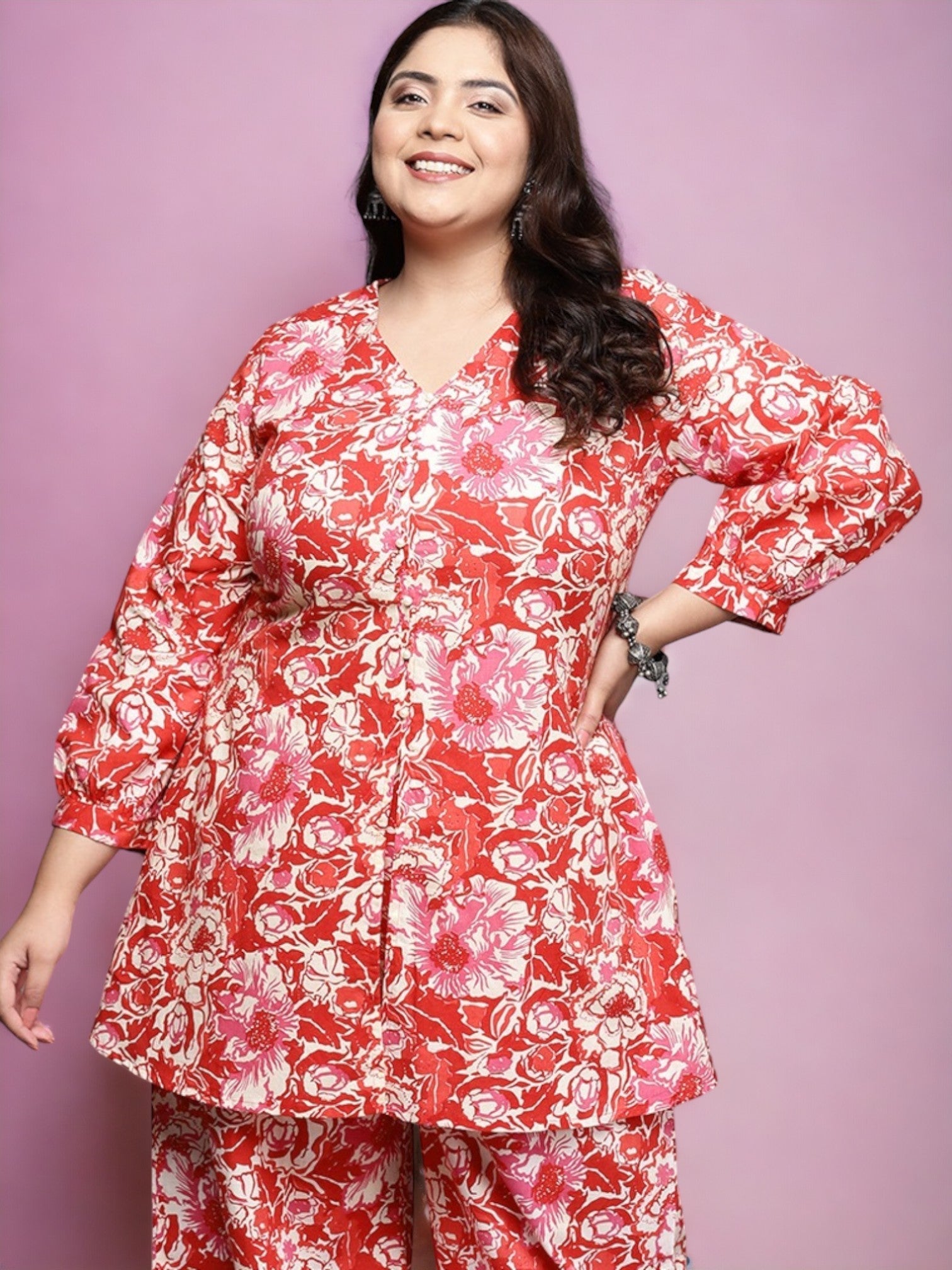 Women Plus Size Printed Pure Cotton Floral Tunic