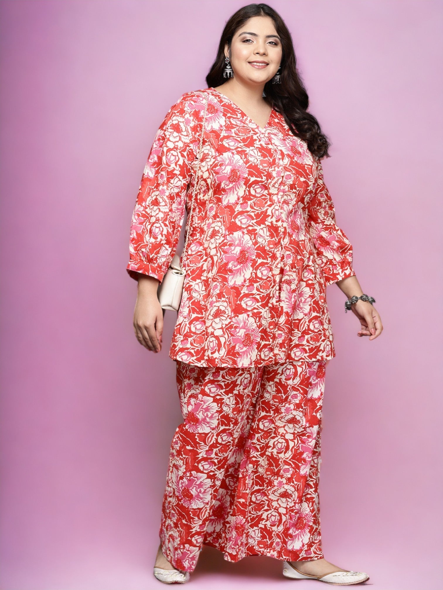 Women Plus Size Printed Pure Cotton Floral Tunic