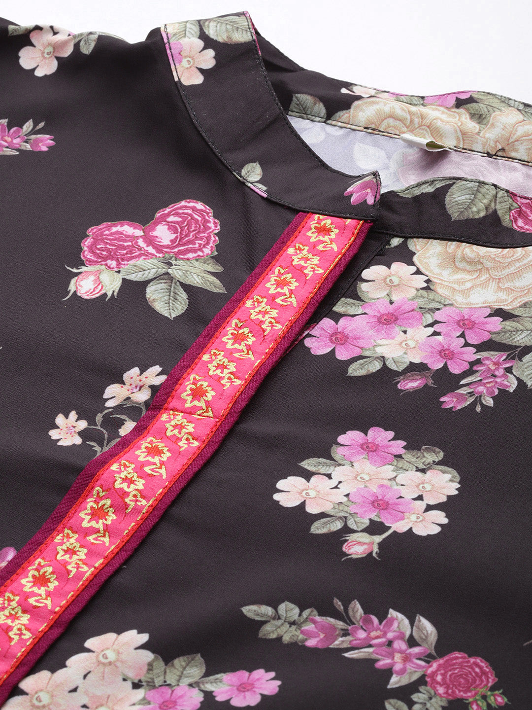 Mandarin Collar Crepe Floral Printed Tunic