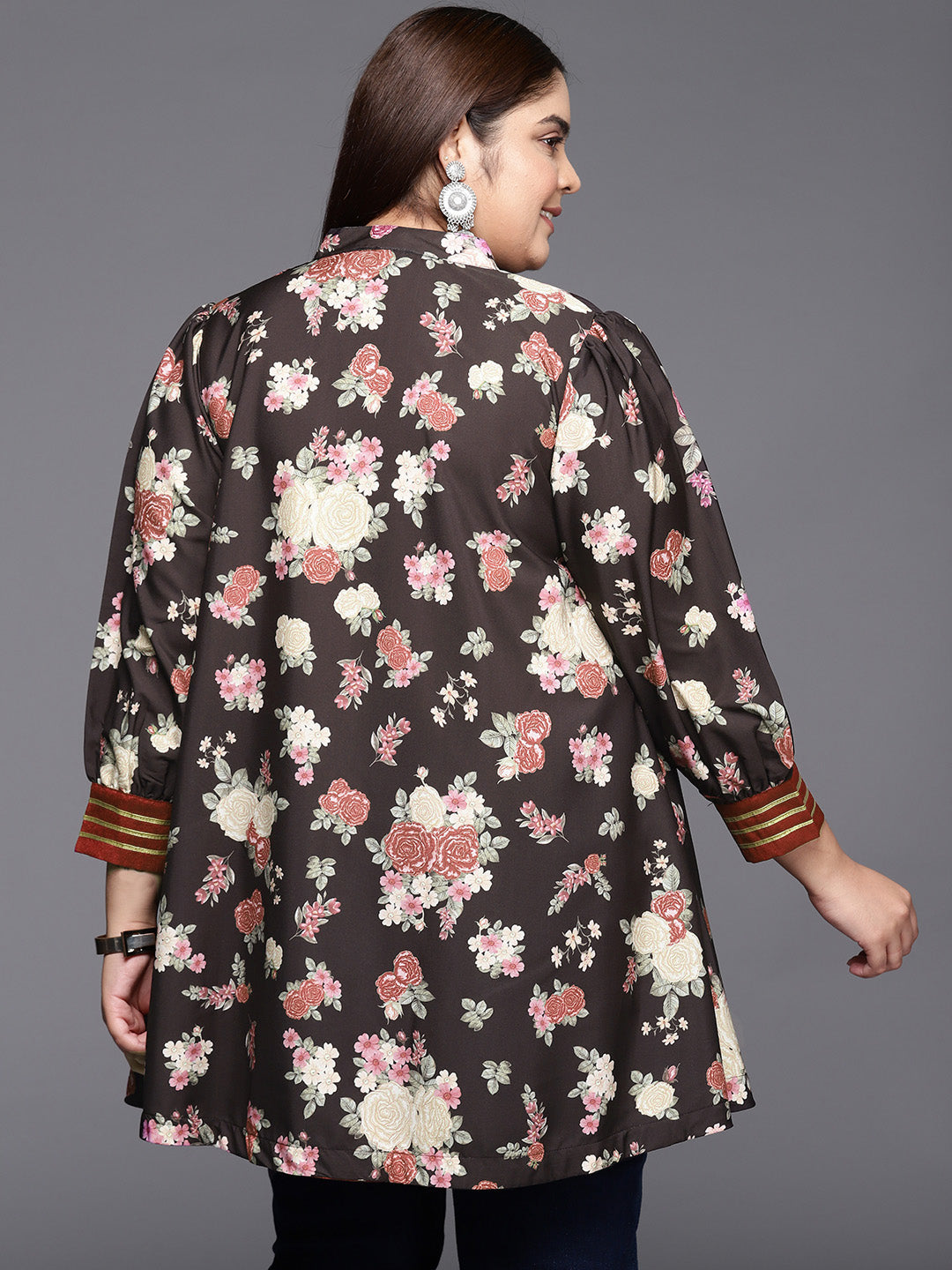 Mandarin Collar Crepe Floral Printed Tunic