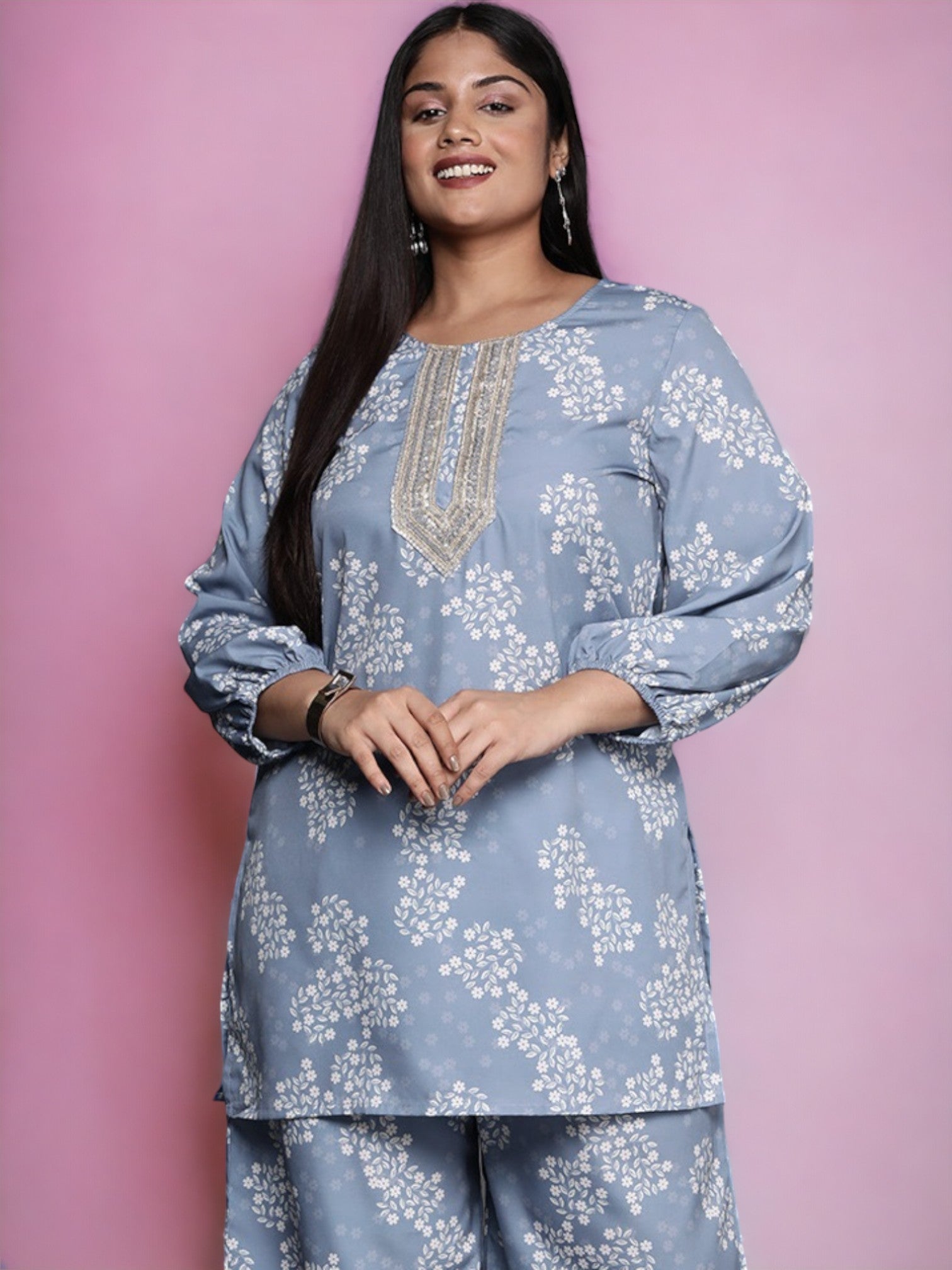 Plus Size Floral Print Zari Ethnic Tunic