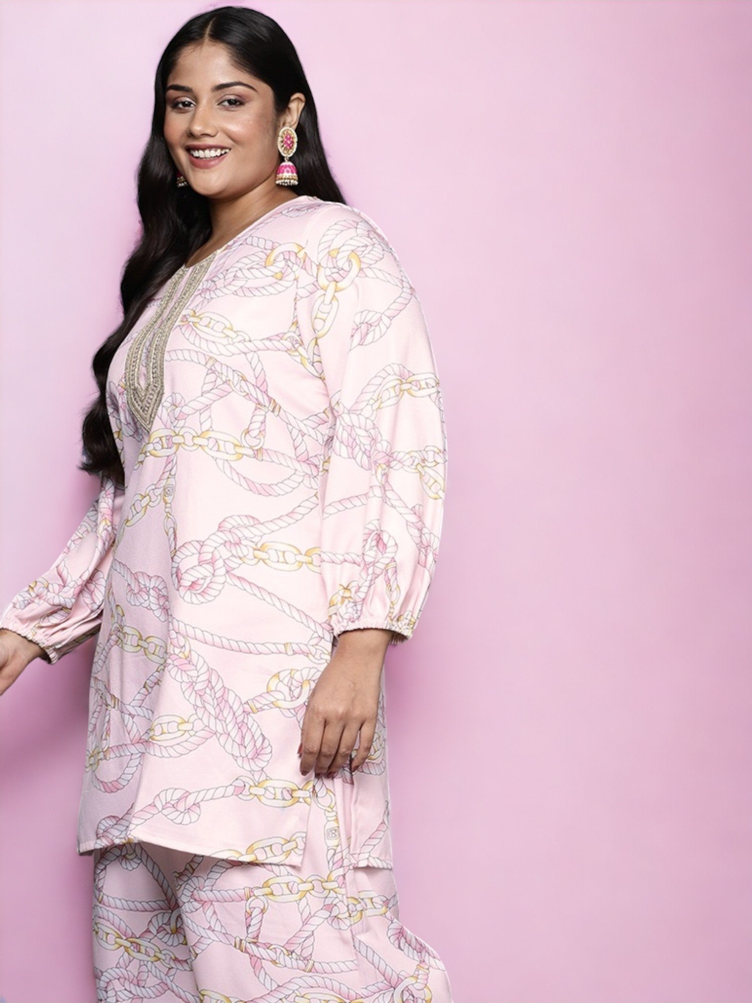 Plus Size Printed Zari Regular Tunic