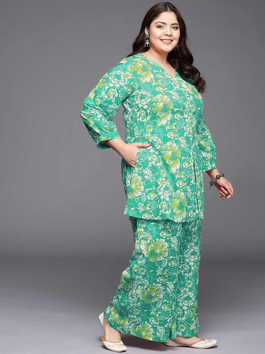 Plus Size Printed Pure Cotton Tunic & Palazzo-AH