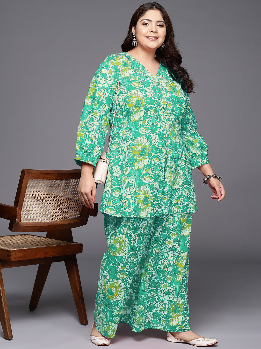 Plus Size Printed Pure Cotton Tunic & Palazzo-AH