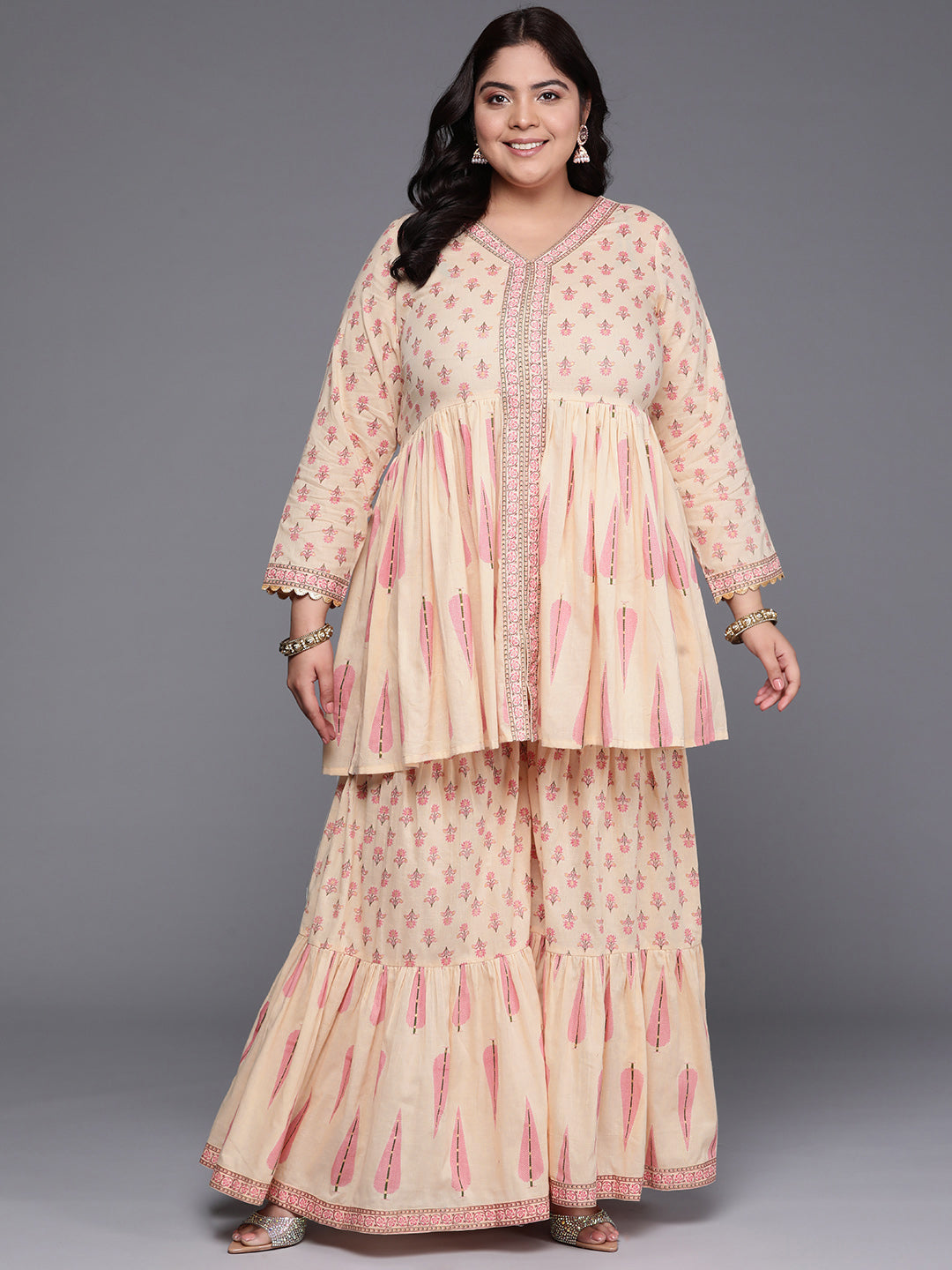 Plus Size Floral Printed Pure Cotton Co-Ords