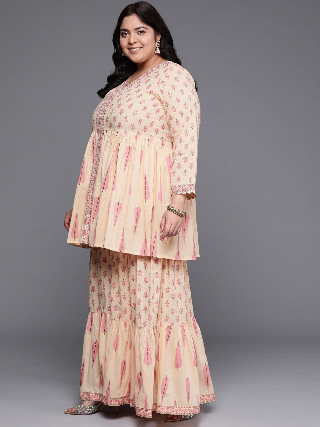 Plus Size Floral Printed Pure Cotton Co-Ords