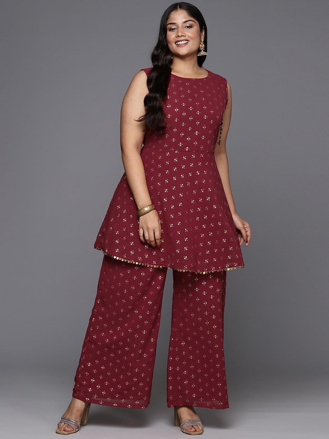 Plus Size Ethnic Motifs Printed Regular Kurti with Palazzos