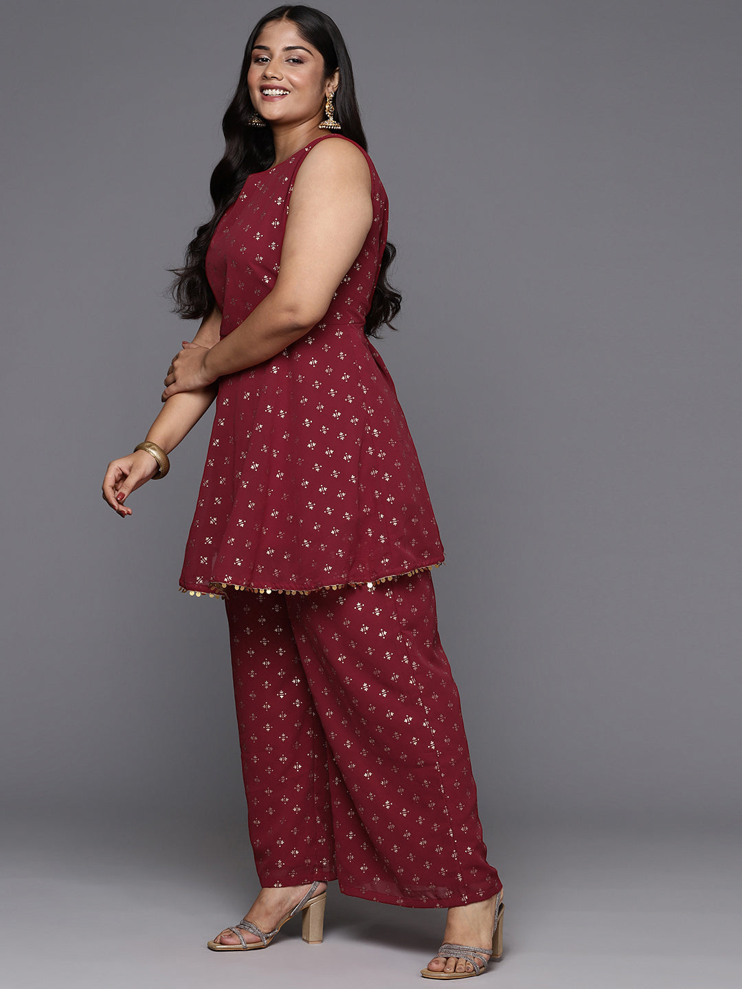 Plus Size Ethnic Motifs Printed Regular Kurti with Palazzos